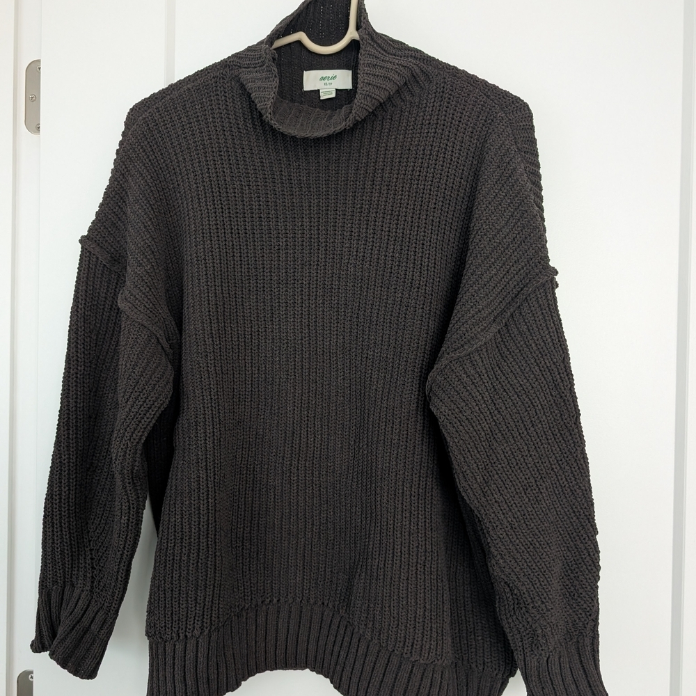 Aerie Oversized Chocolate Brown Knit Sweater, Women's Size XS - Picture 7 of 8